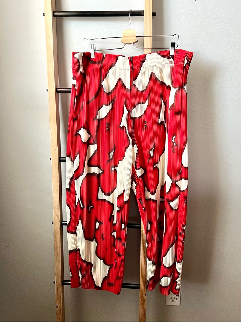 Nine West Red & Cream Abstract Wide Leg Pants